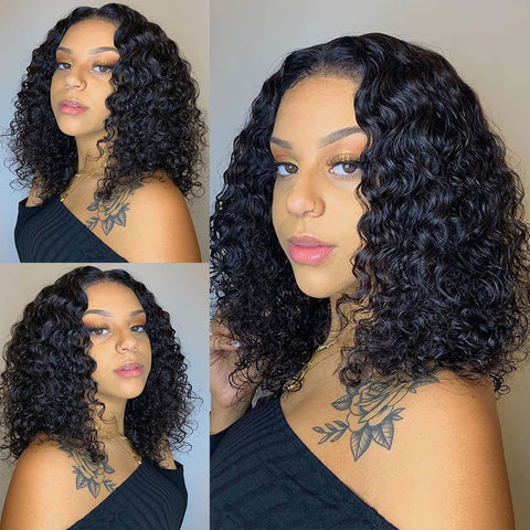 Peruvian deep curly bob 5x5 16" Glueless unit ( Ready to wear )